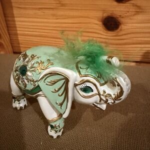 Hamilton Collection Elephant Figurine Elephants of Good Fortune Smiles Green